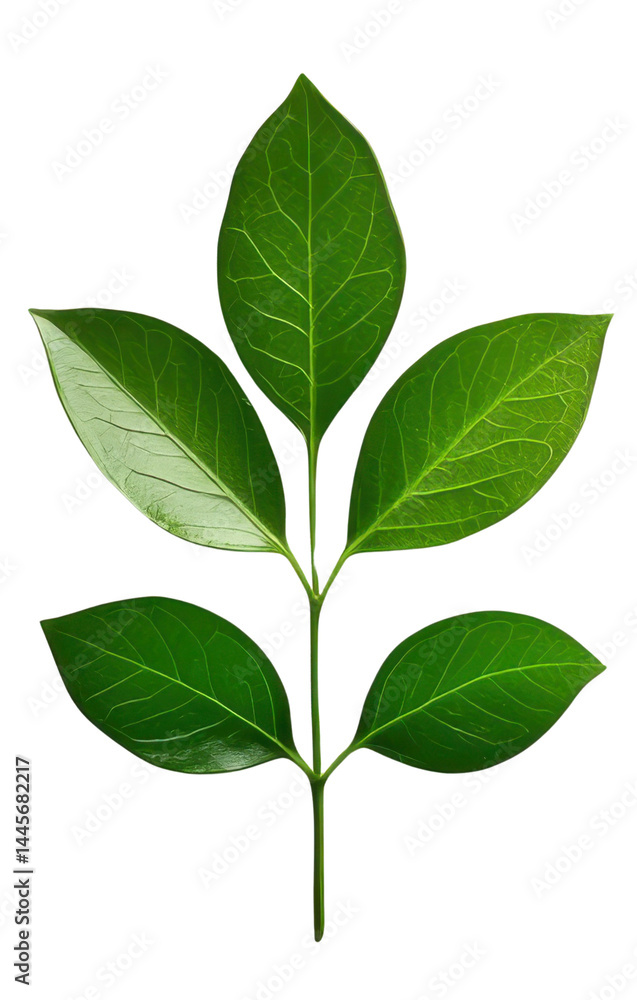 Naklejka premium Fresh Green Leaves on a Stem Isolated on a Transparent Background for Natural and Botanical Designs