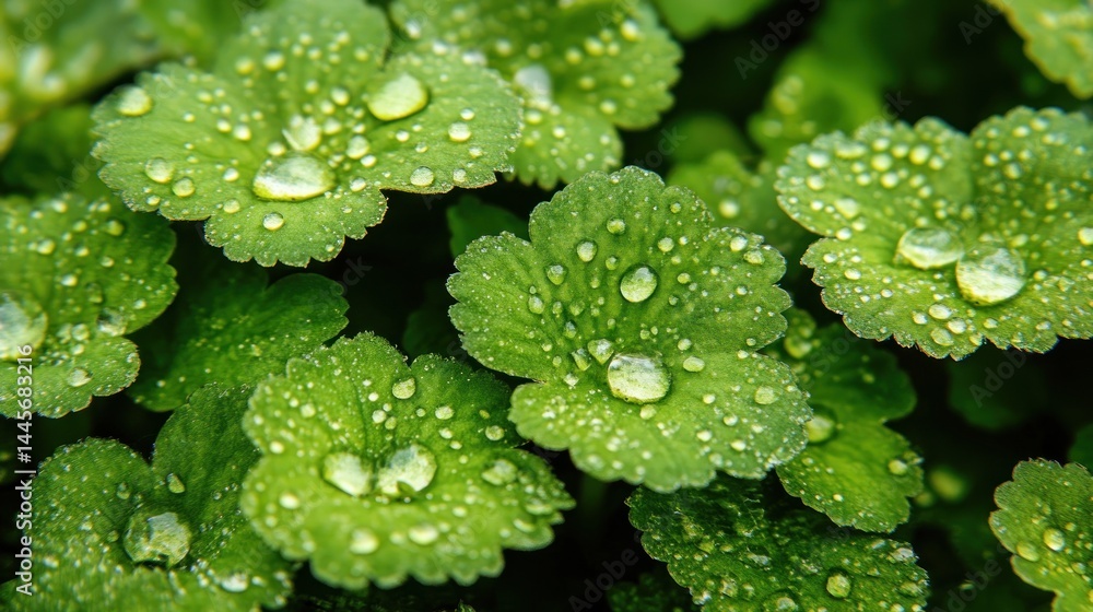 Green leafy plants covered in water droplets after a rain shower Green leafy plants covered in water droplets after a rain shower