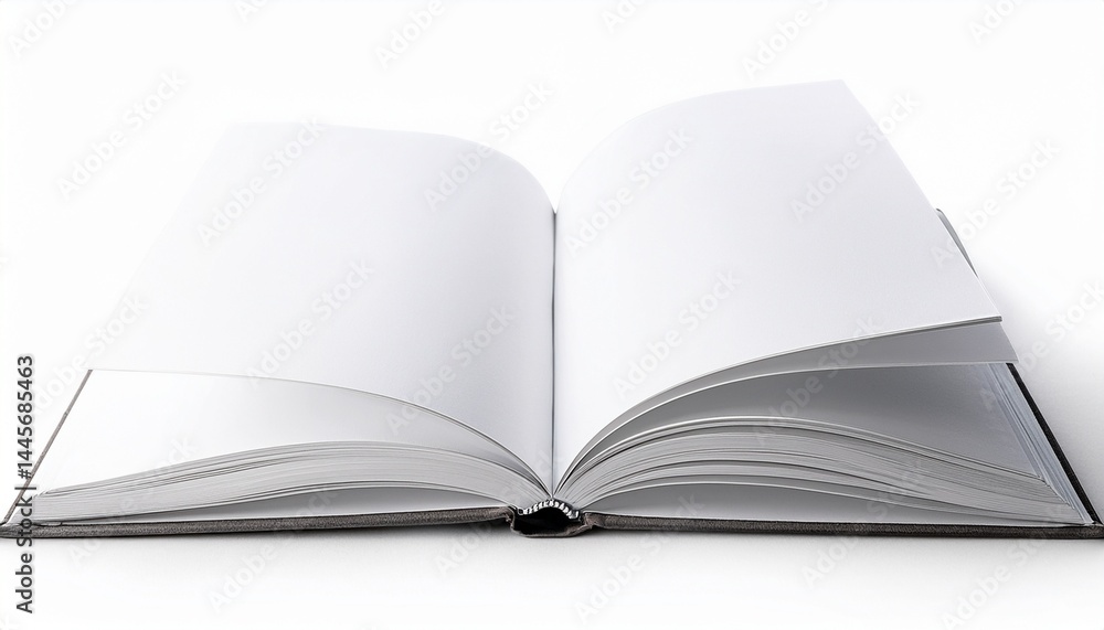 Fototapeta premium An open book with blank pages on a white background 