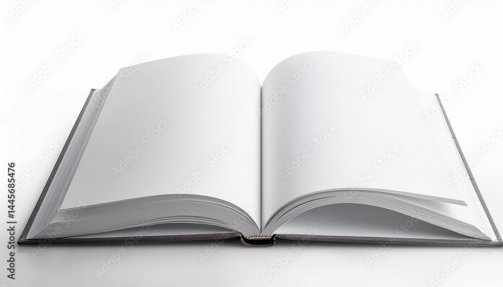 An open book with blank pages on a white background An open book with blank pages on a white background