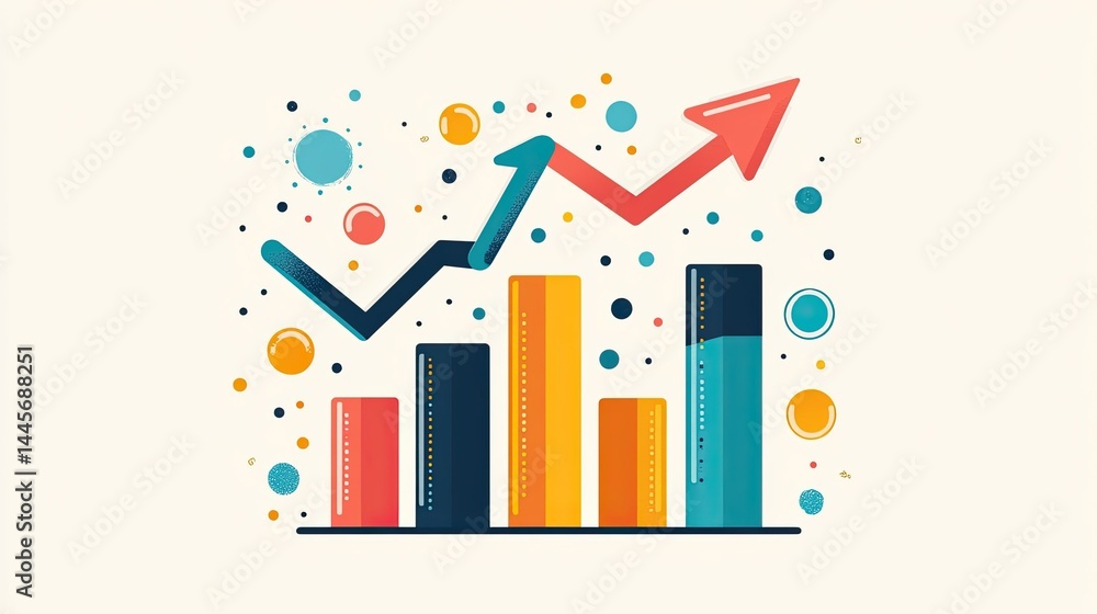 A vibrant digital representation of an upward trend with colorful bars and an arrow symbolizing growth. A vibrant digital representation of an upward trend with colorful bars and an arrow symbolizing growth.
