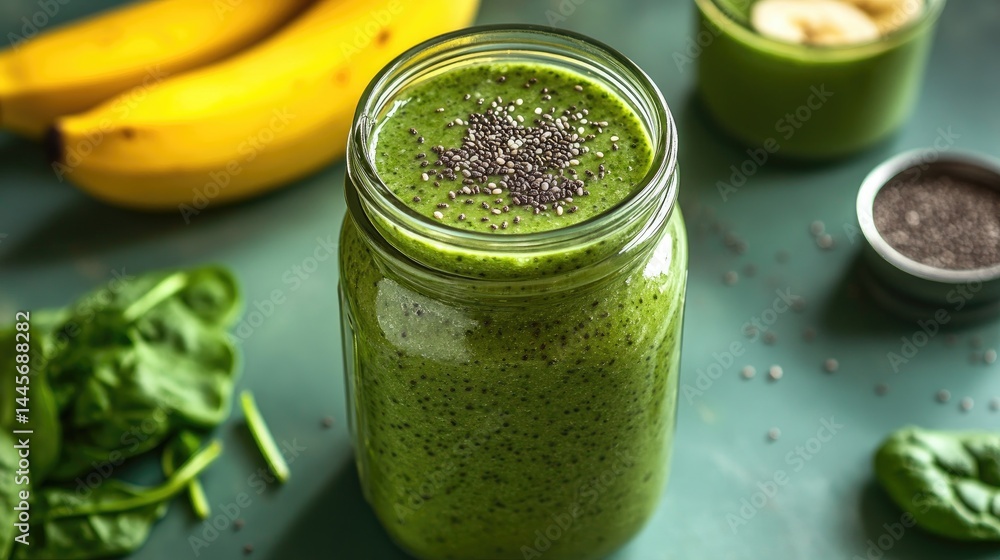 Healthy Green Smoothie with Chia Seeds and Fresh Ingredients Healthy Green Smoothie with Chia Seeds and Fresh Ingredients