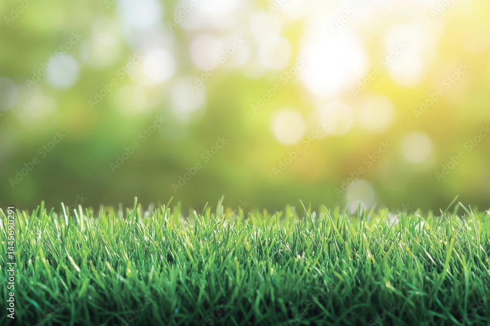 Green grass with blurred background in a sunny outdoor setting Green grass with blurred background in a sunny outdoor setting