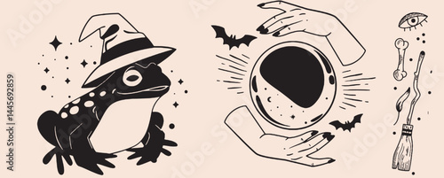 Hand-drawn vintage mystical and magic symbols illustration