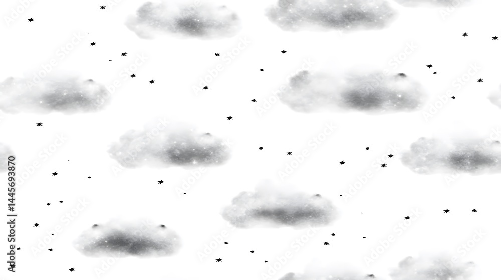 Fototapeta premium A repeating pattern of grayscale clouds and specks.