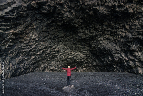Reynisfjara black sand beach and basalt column mountain (South Iceland)