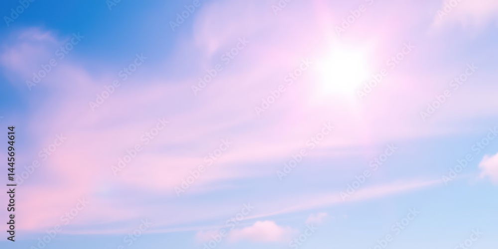 Obraz premium Pastel Pink and Blue Sky with Bright Sun
