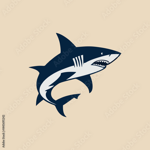 Bold shark silhouette logo with dynamic curves and ocean theme concept