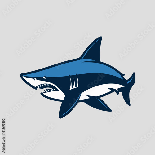 Flat vector shark emblem in modern blue tone for professional logo design