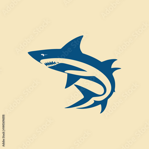 Minimalist shark logo icon depicting a stylized aquatic predator in flat vector design