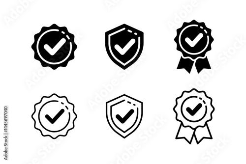 Premium badge label icon vector set. Verify or verified label.