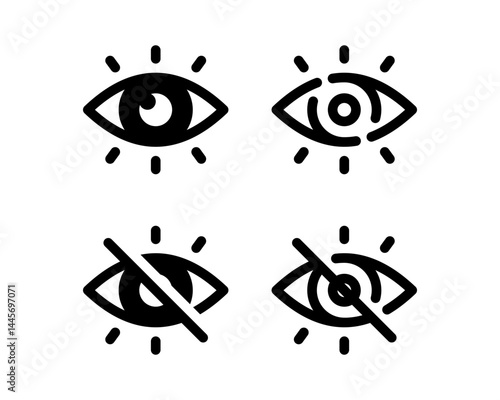 Line eye vector icons collection. Visible and hidden icon sign symbol