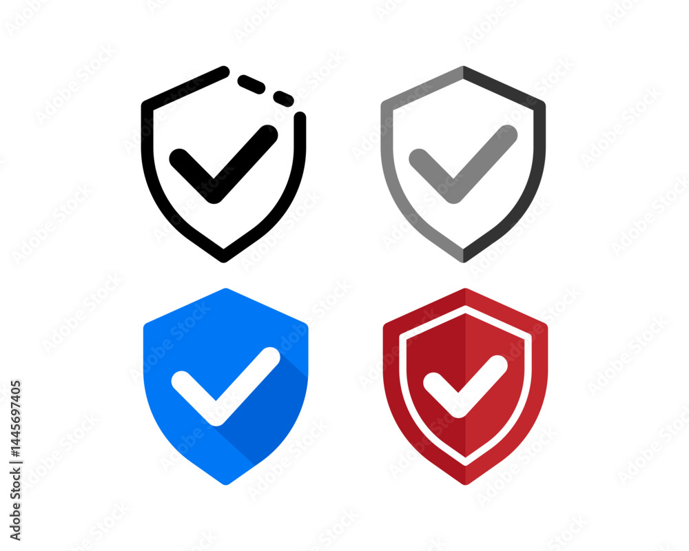 Shield with check mark vector icon set Shield with check mark vector icon set