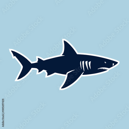 Shark silhouette logo with sharp fins and ocean predator concept vector