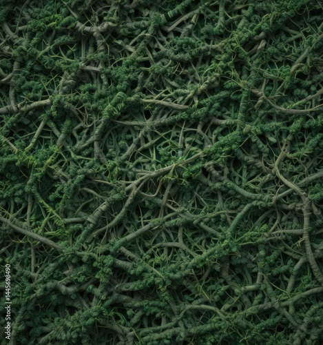Intricate green organic lines weave a complex, abstract pattern ,  flowing,  leaves,  green