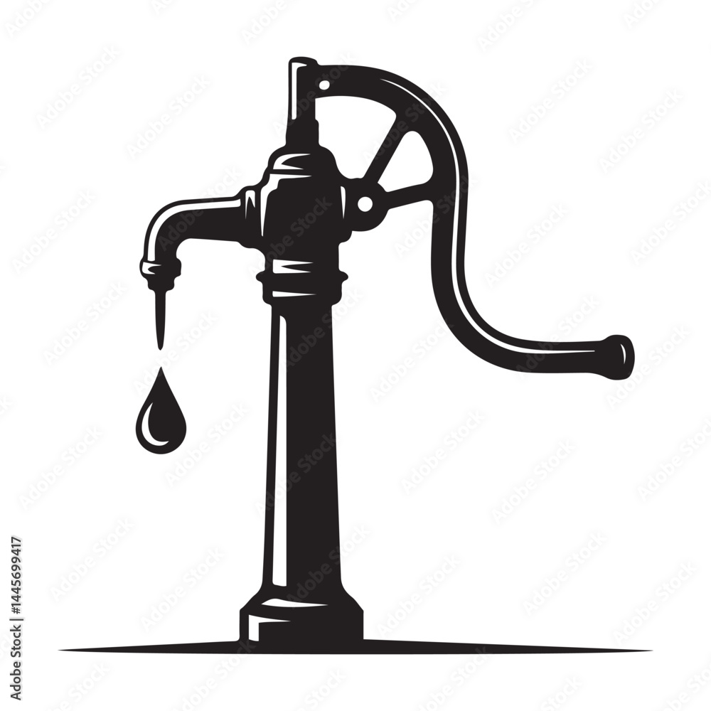 Water pump. Isolated on Vector Black silhouettes. with white background Water pump. Isolated on Vector Black silhouettes. with white background