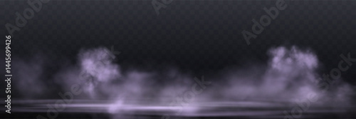 Realistic light purple smoke or haze, overlay effect on a transparent background. Hot fire and flame, magic fog, vapor on floor. Abstract vector illustration