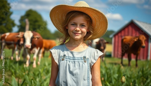 Farm girl with her cow.