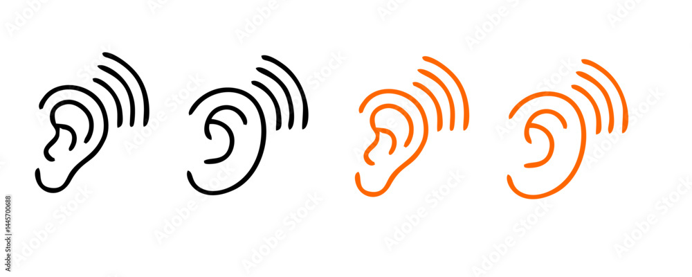 ear thin line icon set on white background, audio, music, flat, minimalistic ear thin line icon set on white background, audio, music, flat, minimalistic