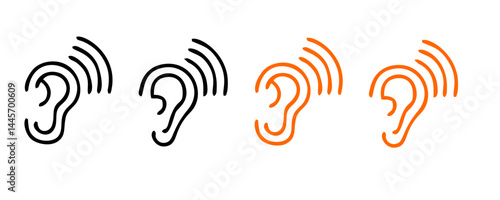 ear thin line icon set on white background, audio, music, flat, minimalistic