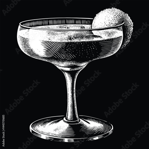 Cocktail drink glasse with  halftone stipple effect