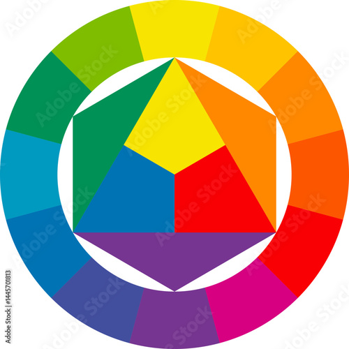 Color wheel with geometric primary shapes
