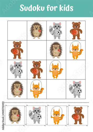 Educational activities for kids, learning worksheets for preschoolers and kindergarten. Logical games for children. Educational games, teacher resources. Learning page, easy level. Sudoku for kids.