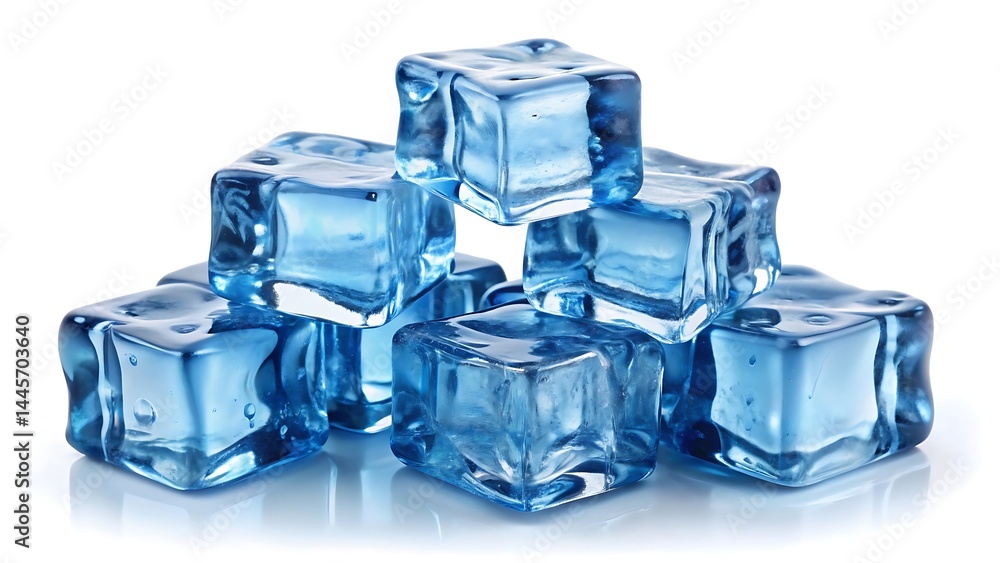 Ice cubes in blue isolated on white background Ice cubes in blue isolated on white background