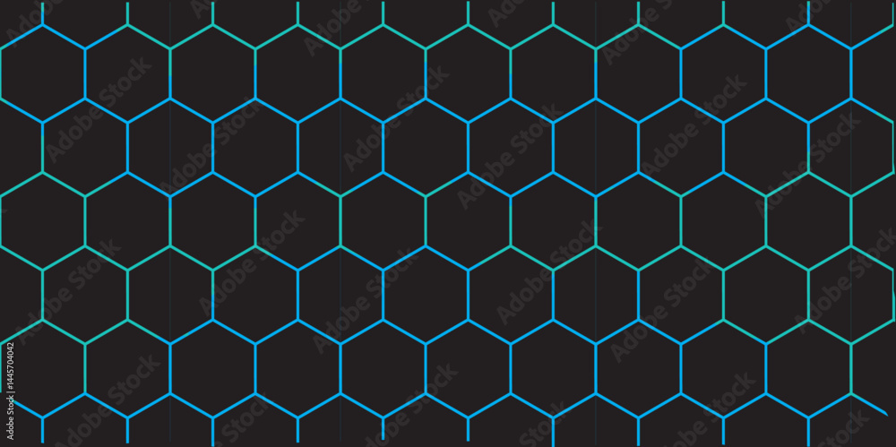 Fototapeta premium Seamless geometric honeycomb pattern with metallic hexagonal design in black and blue, perfect for a modern wallpaper or texture
