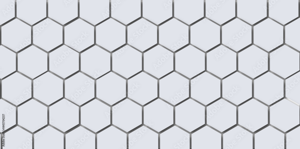 Seamless geometric vector illustration of a hexagonal honeycomb pattern with a grey metal mesh texture