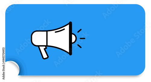 White Megaphone on Blue Curved Announcement Banner