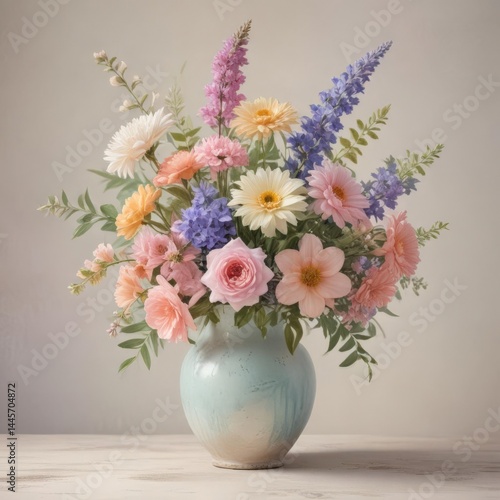 Wallpaper Mural Pastel watercolor flower painting; a charming vase arrangement ,  image,  pastel,  closeup Torontodigital.ca