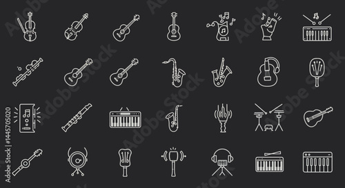 Collection of Minimalist Musical Instrument Line Art Icons