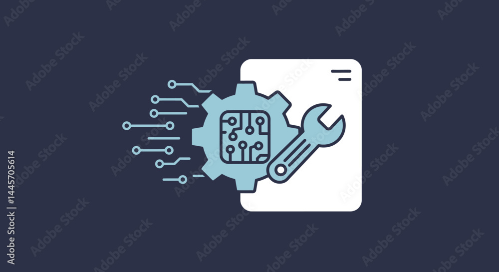 Light Blue Circuit Lines Connecting to a Partial Gear on a Dark Blue Background Light Blue Circuit Lines Connecting to a Partial Gear on a Dark Blue Background