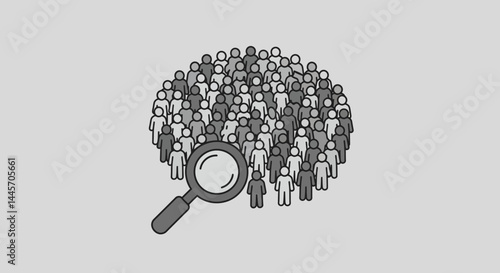 Magnifying Glass Examining a Diverse Group of People in Grayscale