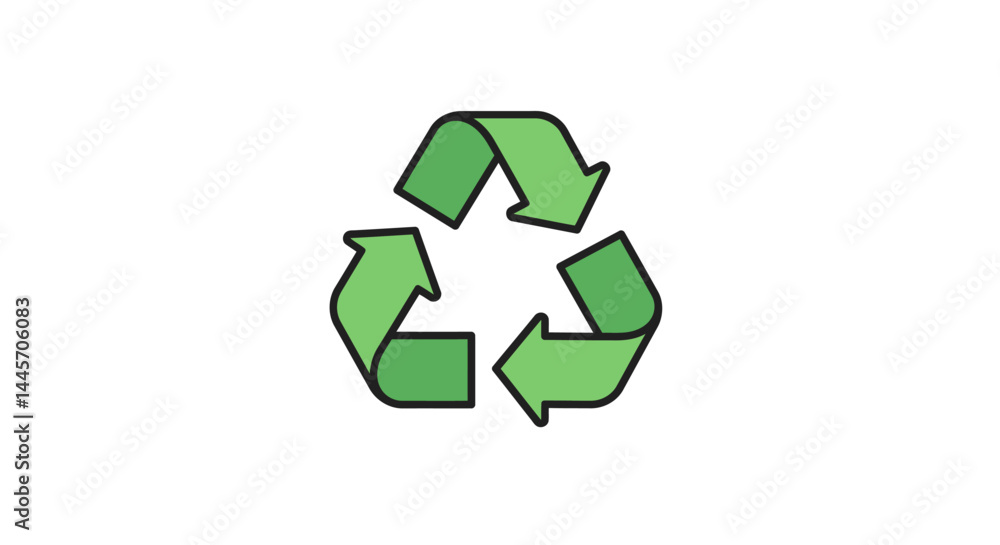 Partial View of a Green Recycling Symbol with Black Outline Partial View of a Green Recycling Symbol with Black Outline