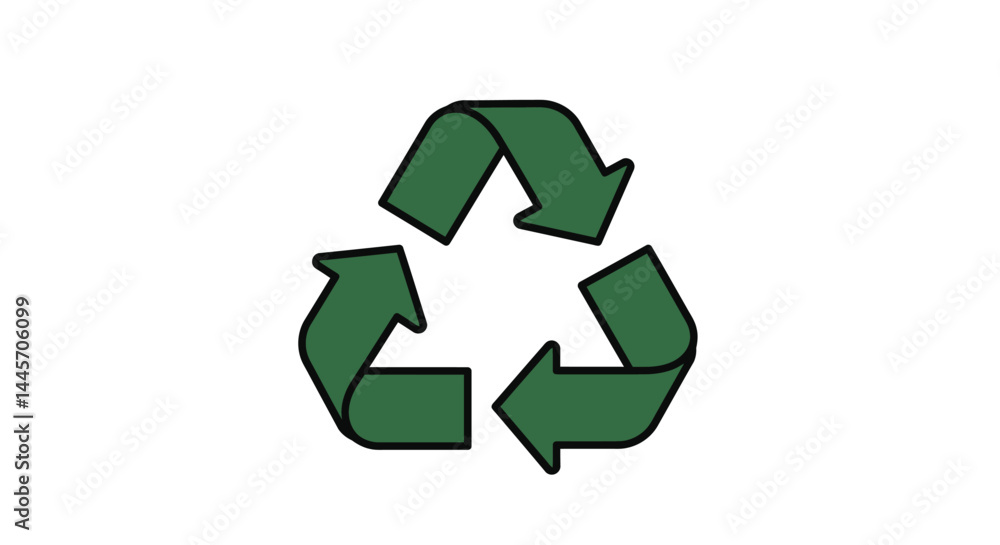 Partial View of a Dark Green Recycling Symbol with Black Outline Partial View of a Dark Green Recycling Symbol with Black Outline
