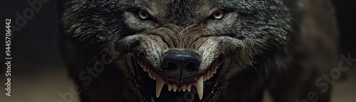 A Close Up Image Depicts an Angry Wolf Showing Teeth