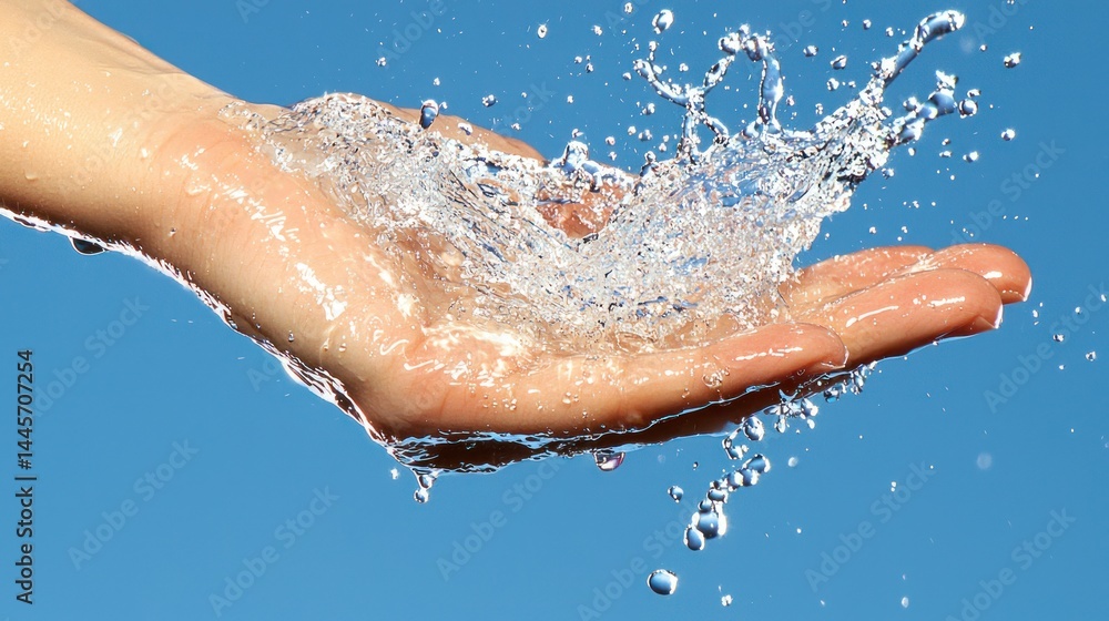 Fototapeta premium A human hand interacting with water in a splashing motion