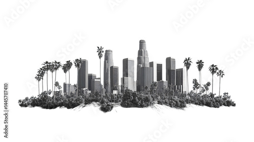 Los Angeles California Cityscape Isolated on Transparent Background for Design Projects