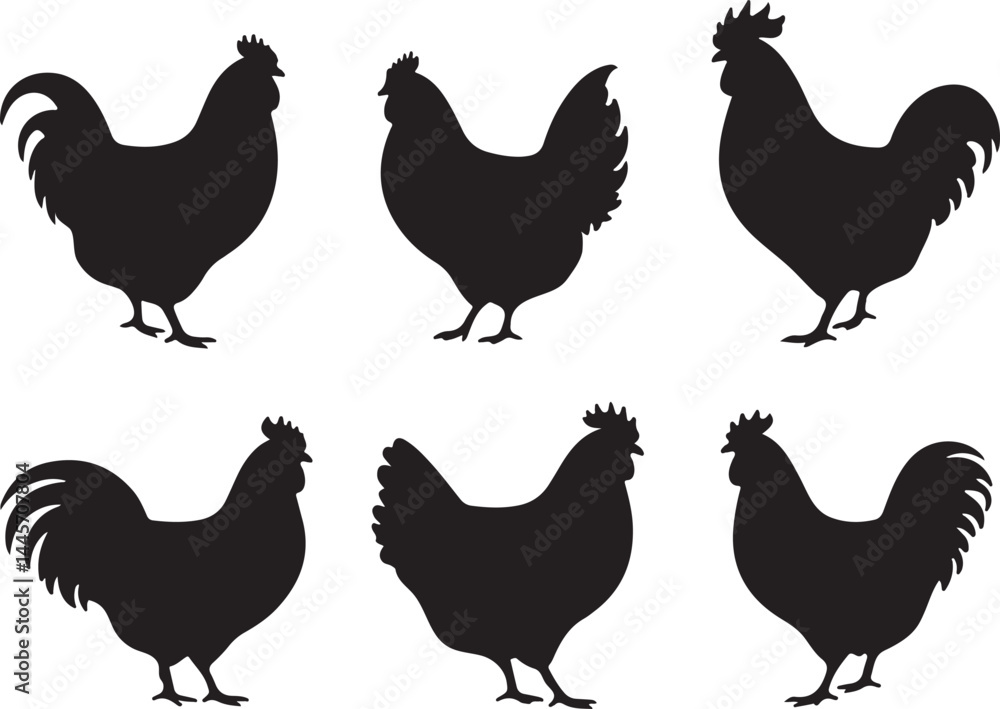Fototapeta premium Chicken set vector silhouette illustration design