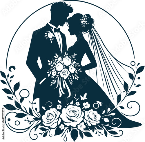 bride and groom with bouquet