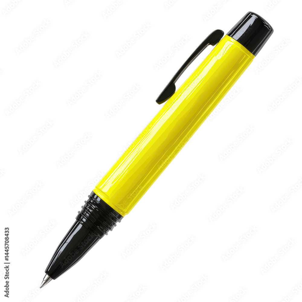 Vibrant Yellow Pen: This photorealistic image shows a stylish yellow pen with a sleek black accents. The pen's vibrant color and modern design are sure to capture attention. Vibrant Yellow Pen: This photorealistic image shows a stylish yellow pen with a sleek black accents. The pen's vibrant color and modern design are sure to capture attention.