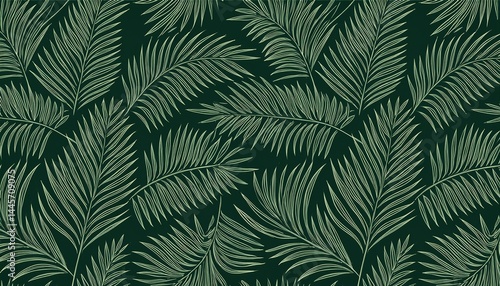 seamless pattern with palm leaves in a dark green color illustration minimalist design for textile fabric print or wallpaper background abstract texture with hand drawn lines jungle leaf