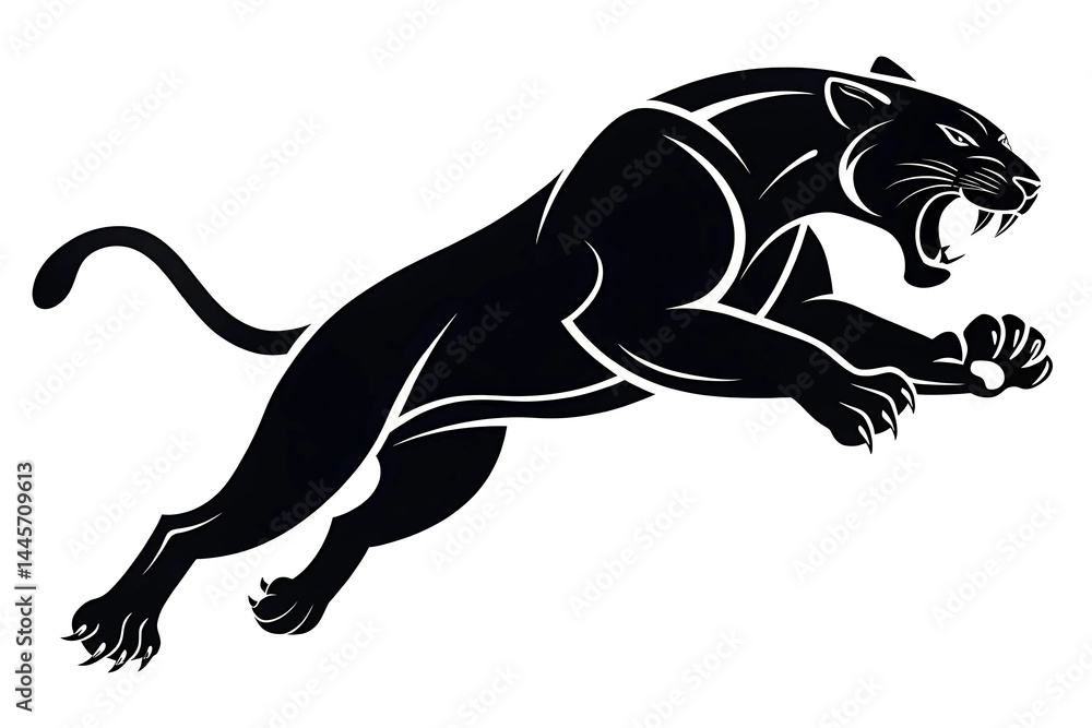 Obraz premium Majestic Black Panther in Leap Powerful Vector Illustration of a Wild Cat
