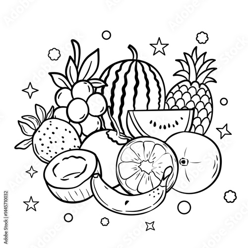 Hand drawn doodle food line art, coloring pages vector illustration design.