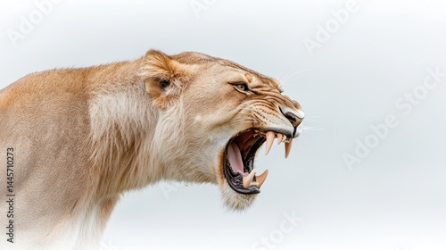Obraz na płótnie A close up of a lioness snarling aggressively with open mouth w salonie