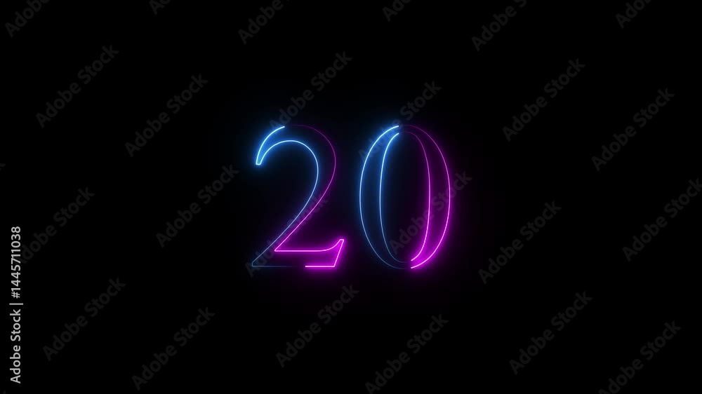A neon text number 20 animation icon. A neon text number 20 animation icon.