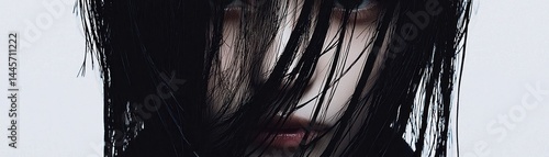 Obraz na płótnie Portrait shows a face partially obscured by wet dark hair w salonie