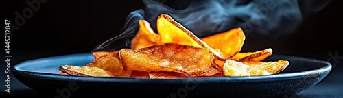 Obraz na płótnie Golden Crispy Potato Wedges Served On A Dark Plate w salonie